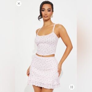 fashion nova mia ditsy floral pink cami top & mini skirt set NWT